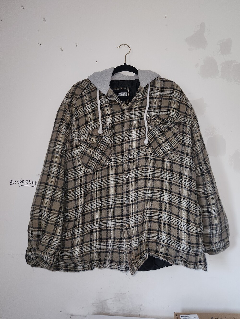 Canyon Guide Outfitters Green Plaid Mens Hooded Shacket | XXLarge